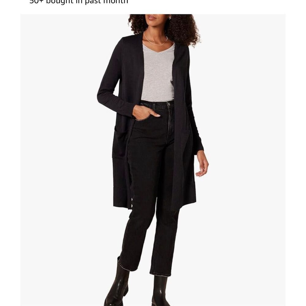 Amazon Essentials Women's Black Long-Length Cardigan Sweater L